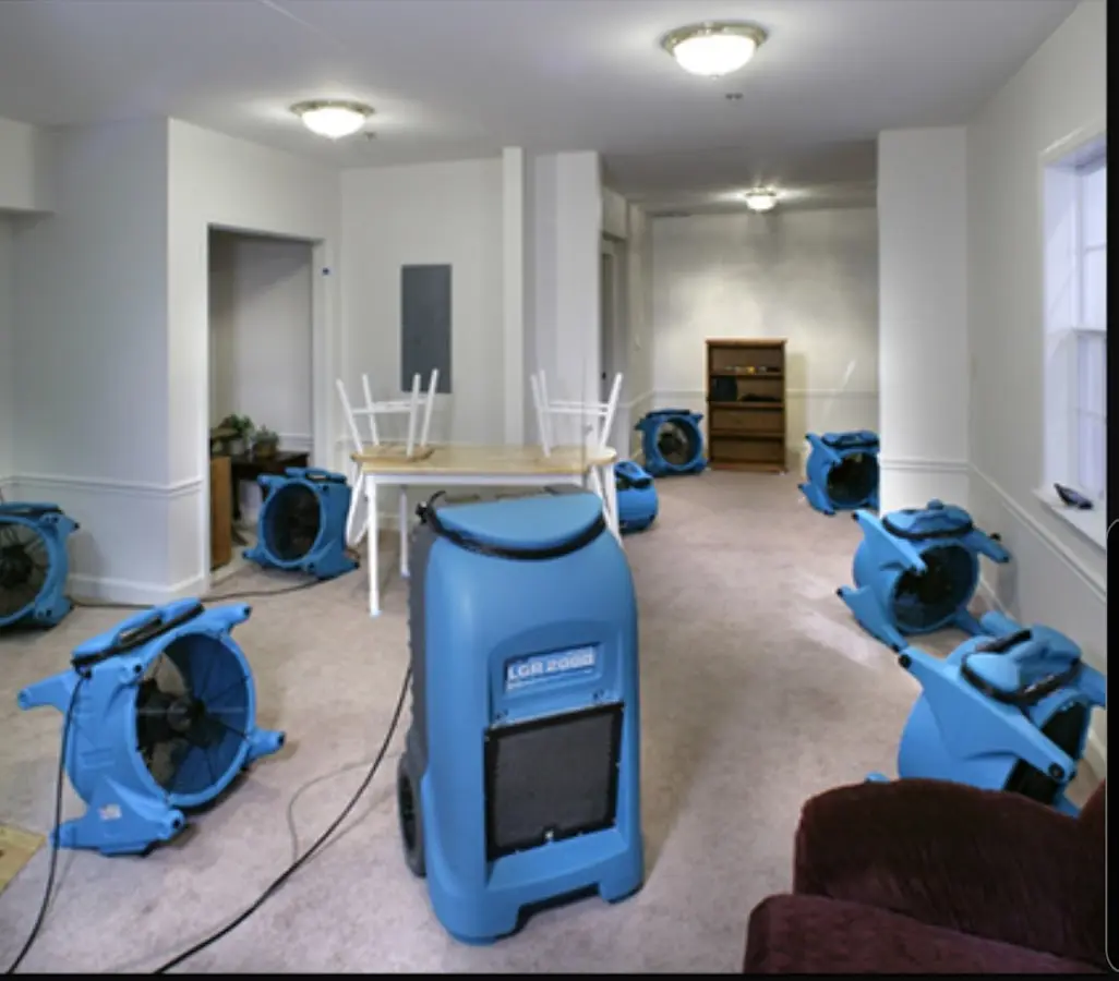 Air movers and dehumidifier setup for Water Damage Restoration in Crestline